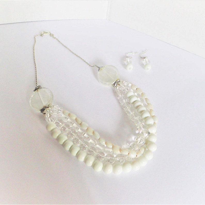 White /& Crystal Layered Jewelry Set