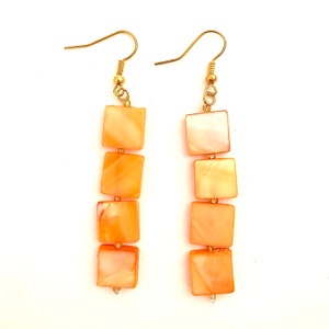 Beautiful Orange Square Shell Beads Earrings