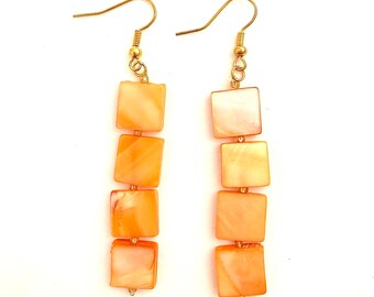 Beautiful Orange Square Shell Beads Earrings