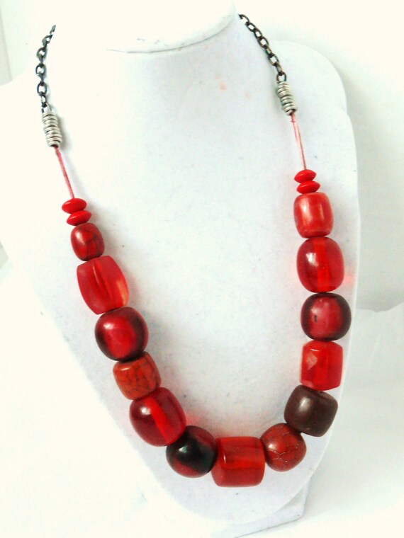 Abstract Red Mixed Large Beads Necklace - Etsy