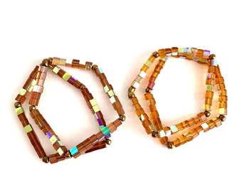 Fire Polished Glass Cube Beaded Bracelets