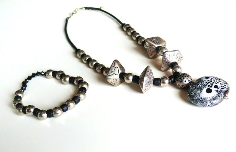 Silver Black & White Jewelry Set image 9