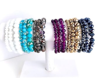 Faceted Rondelle Glass Beaded Stacking Bracelet Sets