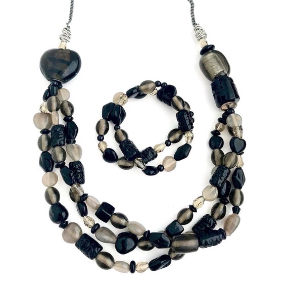 Black Heart & Pewter Layered Necklace Set