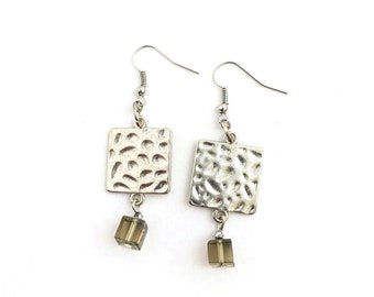 Silver Square Charm Earrings