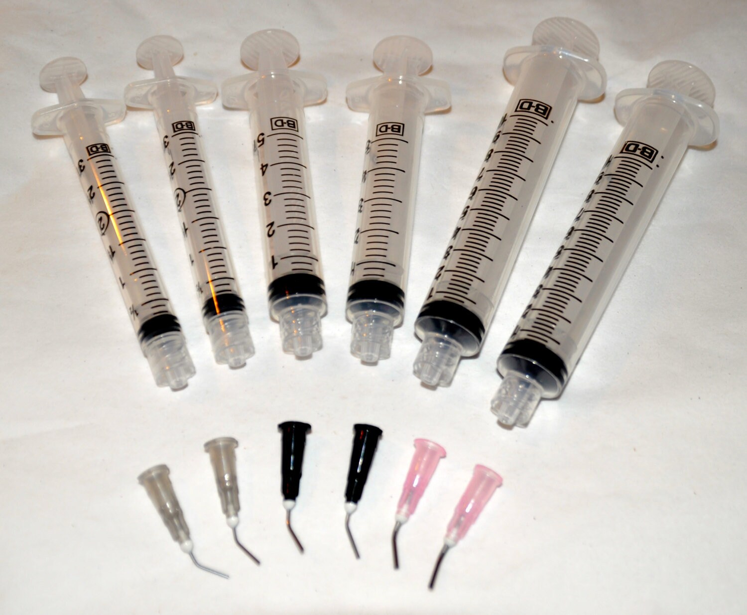 Set of 6 BD LuerLok Syringes with 6 PreBent Flow Tips. Great Etsy
