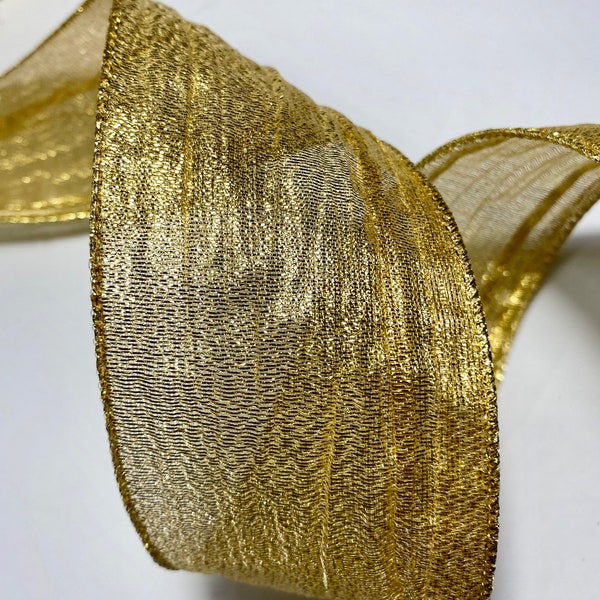 5 yards 2 1/2 inch wide Elegant Gold Crinkle Wired Edge Ribbon Length is continuous and Seamless!