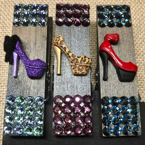 Set of 3 Multi-purpose HIGH HEEL SHOES Magnetic clips with Swarovski crystals. Free gift wrapping included!