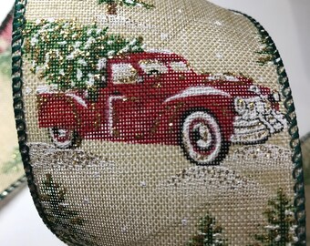 5 yardas 2 1/2 pulgadas de ancho Farm House Christmas with Gold Glitter Accents Wired Edge Ribbon Length es continuo y sin problemas!