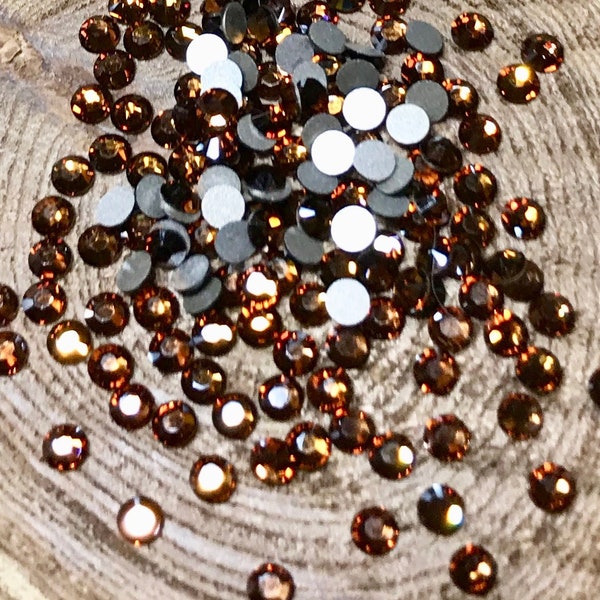 100 pcs Genuine Swarovski Flatback Crystals 2028 Xilion Rose SS 12 Smoked Topaz Foiled Back Non Hotfix