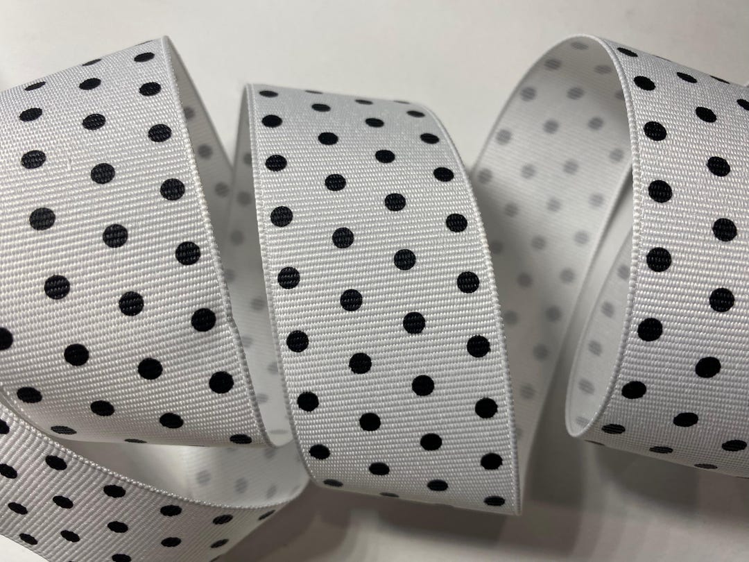 5 Yards 1 1/2 Inch Wide High Quality White Ribbed Ribbon With Black ...