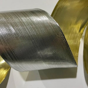 5 yards 2 1/2 inch wide Metallic Silver and Gold Wired Edge Ribbon Length is continuous and Seamless!