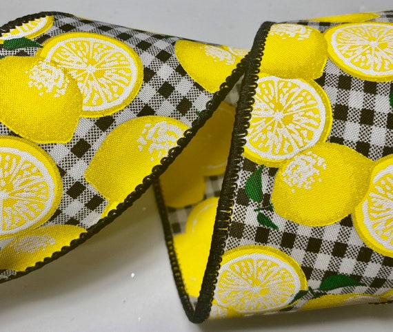 Yellow and White Ribbon, 1 1/2 Inches Wide, Wired Edge, 5 YARDS