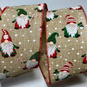5 yards 2 1/2 inch breed Hoge kwaliteit kersttuinkabouters met een wired edge lint lengte is continu en naadloos!