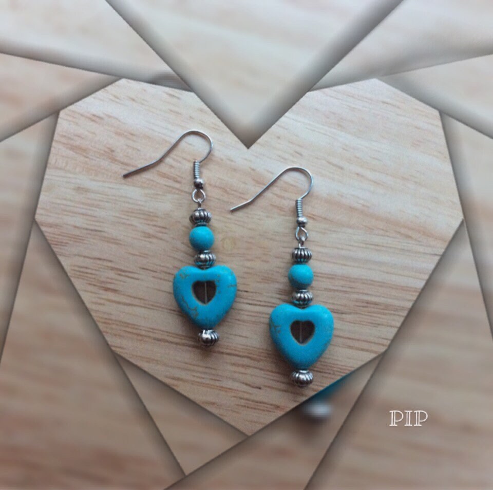 Turquoise Heart Earrings Hand Made In USA by Osborn Jewelry Etsy