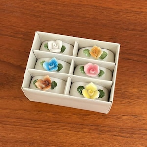 Set of 6 Vintage Porcelain Rose Napkin Rings