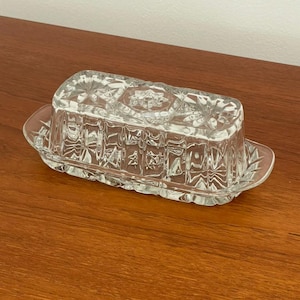 Vintage Anchor Hocking EAPC Glass Butter Dish with Lid – Star Pattern