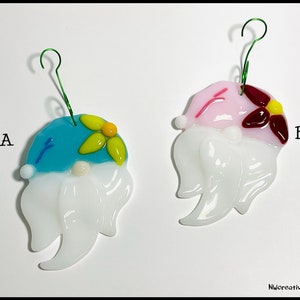 Gnome Ornaments Glass Handmade,  Gnome Fused Glass Ornaments