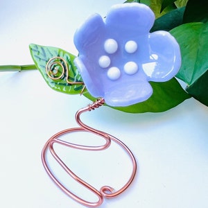 Purple Glass Flower, Lavender with White Dot Center Art Fused Glass Flower, Lavender Art Glass Flower