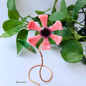 Glass Flower, Pink Art Fused Glass Flower, Pink 6 Petal Art Glass Flower
