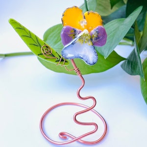 Pansy Glass Flower, Purple Yellow White Art Fused Glass Flower, Pansy Art Glass Flower