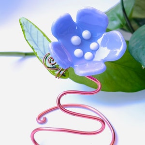 Purple Glass Flower, Purple with White Dot Center Art Fused Glass Flower,  Art Glass Flower