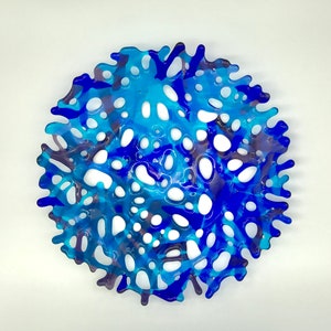 Ocean Blues, Teals and Purple Transparent Coral Bowl, Fused Glass Fruit Bowl, Lace Bowl, Webbed Bowl, Fused Glass Bowl,