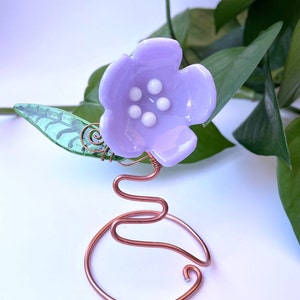 Purple Glass Flower, Purple with White Dot Center Art Fused Glass Flower, Art Glass Flower