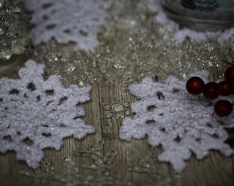 Snowflake Coasters, Easy Crochet Pattern ~ Pdf PATTERN Download ~ Christmas Coaster, Garland, Christmas tree ornament, Gift Tag, Holiday JOY