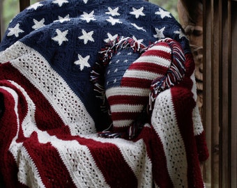 American Flag Blanket, Queen/King Crochet Boho Granny American Flag Crochet Afghan ~ USA ~ Crochet American Flag Blanket
