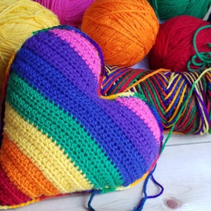 Rainbow Heart Plush, Crochet Rainbow Pillow Pattern, Instant *Pdf Crochet Pattern DIGITAL Download* Small 9x9in Crochet Heart