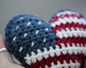 Tiny Crochet American Flag Heart Plushie Pillow ~ Crochet **PATTERN** for Tiny American Flag Boho Granny Heart ***Pdf PATTERN ONLY***