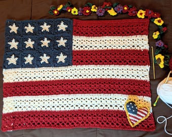 Crochet American Flag Pattern Bundle: Boho Granny Mini, Heart Plush (PDF Download
