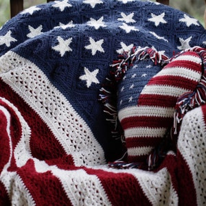 Crochet American Flag Throw Blanket: Boho Granny Style, Hand Knit Afghan