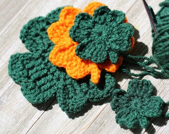 Clover, Shamrock, Lucky Four Leaf Clover Coaster Crochet Pattern *6 pdf pattern download* Crochet Lucky Clover Bunting, Clover Decorations