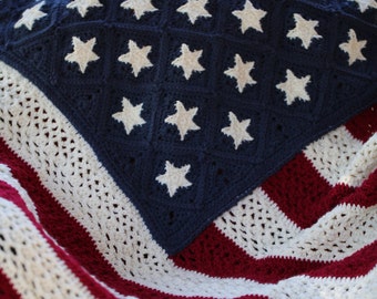 American Flag Blanket, Junior Throw Blanket, Boho Granny Crochet American Flag Afghan, USA Flag Blanket,