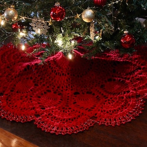 Cranberry Pineapple Crochet Christmas Tree Skirt PATTERN (PDF Download)