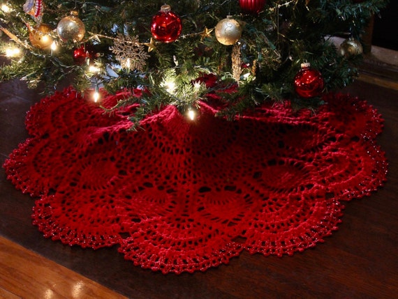 Cranberry Pineapple Crochet Christmas Tree Skirt PATTERN (PDF Download)