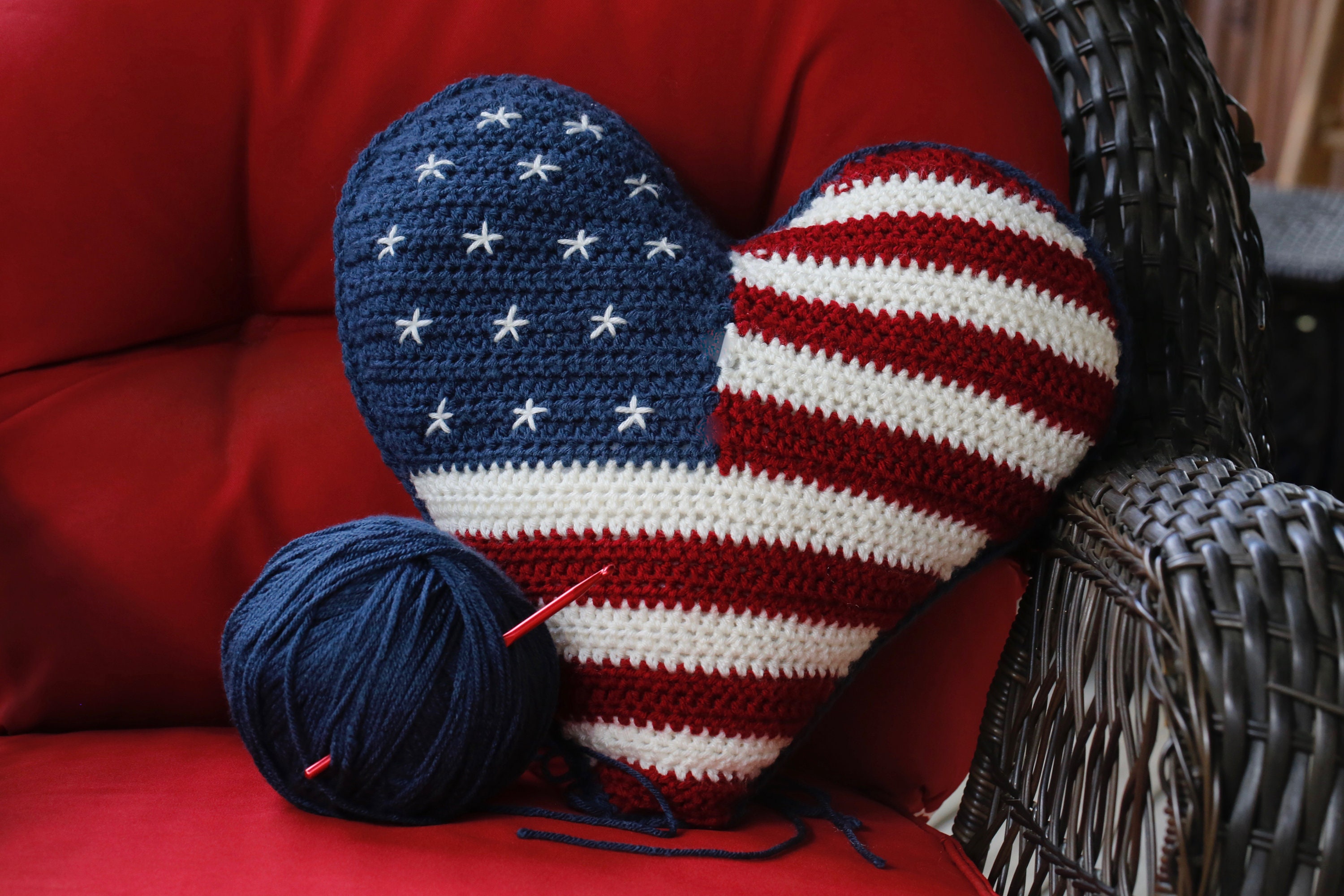 40 Heart Pillow Crochet Patterns for Cozy Home Decor and Handmade Gifts 25 American Flag Heart Pillow Crochet