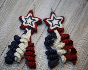 Firecracker Starburst Crochet Earrings, Instant Downloadable PDF Pattern File, Patriotic Crochet Earring Pattern Crochet Stars