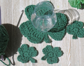 Clover, Shamrock, Lucky Four Leaf Clover Coaster Crochet Lucky Clover Bunting, Clover Decorations