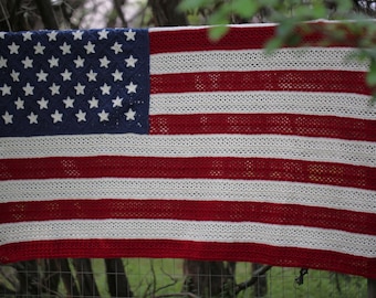 American Flag Crochet Patterns: Boho Granny Blanket & Pillow Bundle (PDF Download
