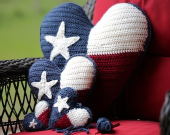 Texas Flag Pillow Pattern, 3 Pdf Crochet Pattern Bundle, Medium, Small & Tiny Texas Heart Flag Plush Patterns *Pdf Pattern Only* Texas!