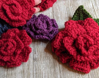 Crochet Rose Pattern: No-Wilt No-Sew Flower, Instant PDF Download Multiple Sizes