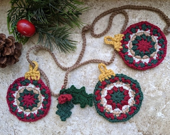 Christmas Mandala Ornament Crochet Pattern: Garland, Coaster & Gift Tag (PDF Download)