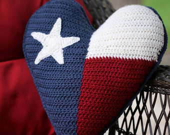 Texas Flag Pillow Pattern, MEDIUM Patriotic Crochet Pdf Pattern Download, Med Texas Heart Flag Plush *Pdf Pattern Download Only* Texas Pride