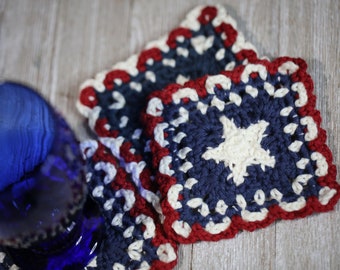 Americana Coaster Pattern, Americana Decor, 4th of July Decoration, Instant PDF Pattern Download, Crochet Flag Coasters, USA Pride