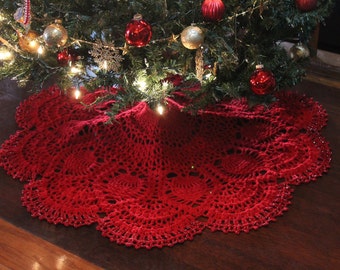 PATTERN *** Printed & Mailed Version, Cranberry Pineapple Crochet Christmas Tree Skirt Pattern, Color copy **Printed Pattern** ONLY*