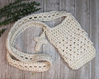 Crochet Phone Pouch Pattern: Cross Charm & Apple Tote Designs (PDF Download