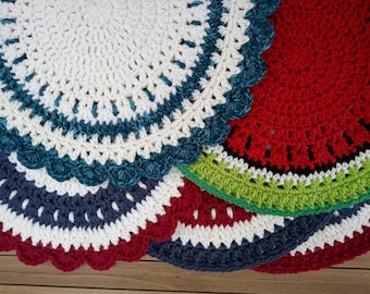 Diverse Stitch Doily Crochet 3 Pattern Bundle ~ Americana, Ocean Waves & Watermelon Mandala Doily Placemat **Listing for PDF PATTERN ONLY**